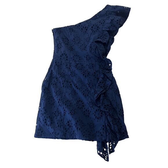 Lovers + Friends Seana Mini Dress Womens XXS Deep Navy One Shoulder Eyelet - Picture 3 of 15